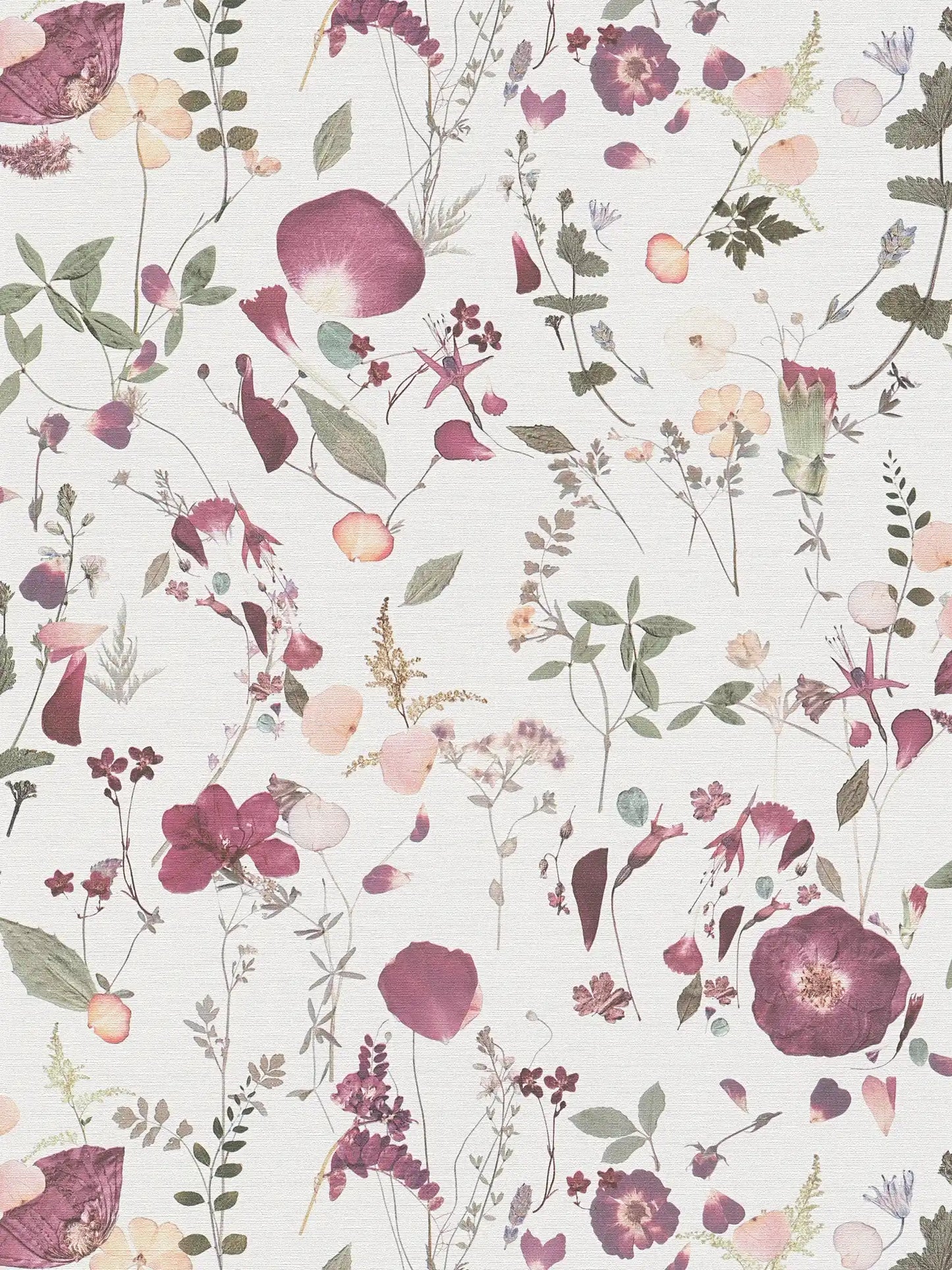 Sample - Country Floral Bouquet Wallpaper - White/Violet/Pink