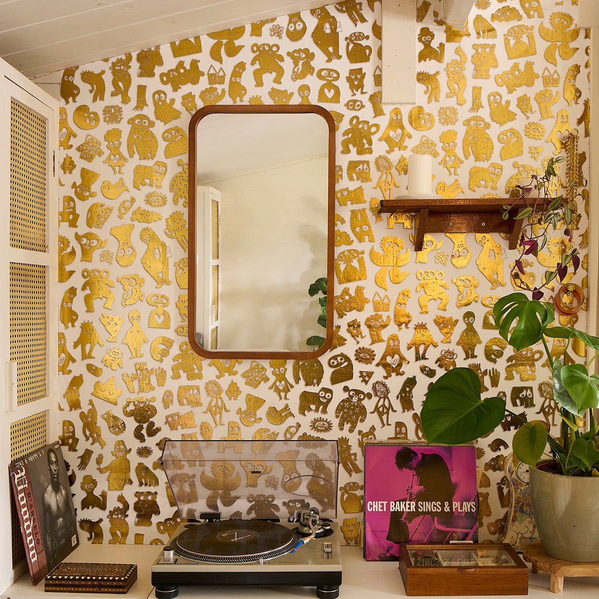 Love Machine 'Foil Print' by Bas Kosters Wallpaper - Gold on White
