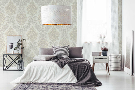 Two Toned Damask Wallpaper - Cream