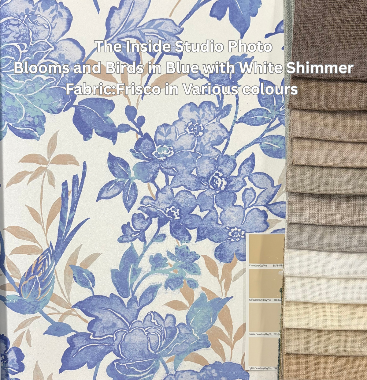 Blooms and Birds Wallpaper - Blue with White Shimmer