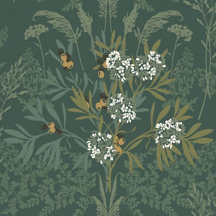 Sample - Strandäng - Coastal Bouquet Wallpaper - Green