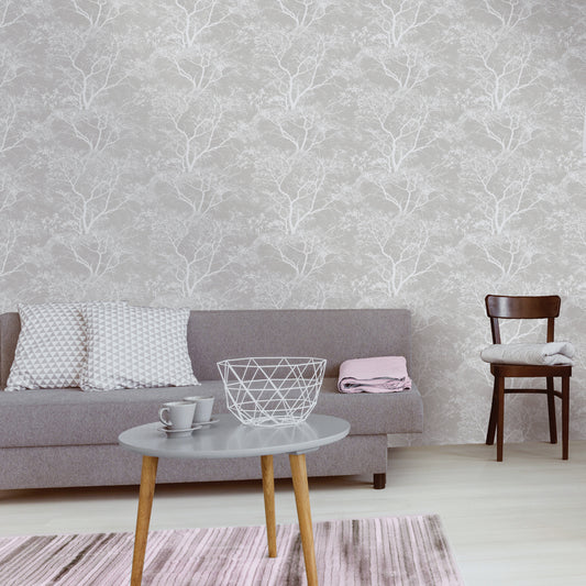 Whispering Tree Wallpaper - Grey Glitter