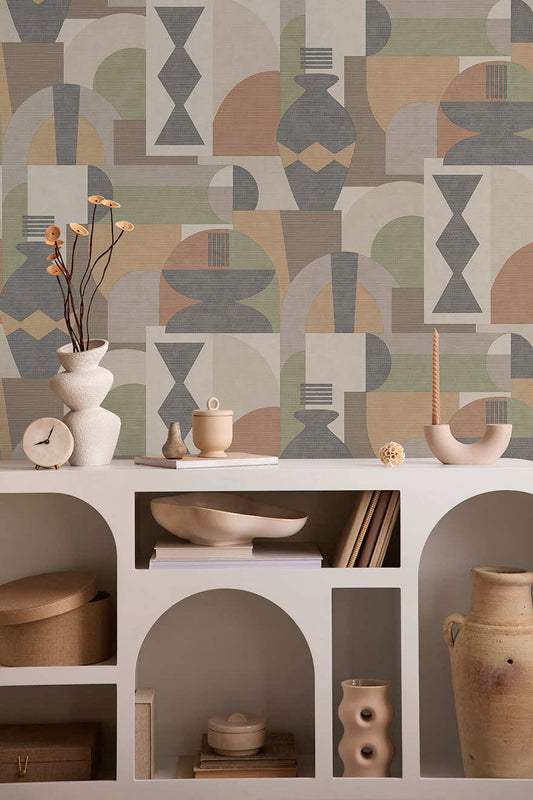 Khalili - Bazaar Geometric Wallpaper - Khaki/Orange - Discontinuing