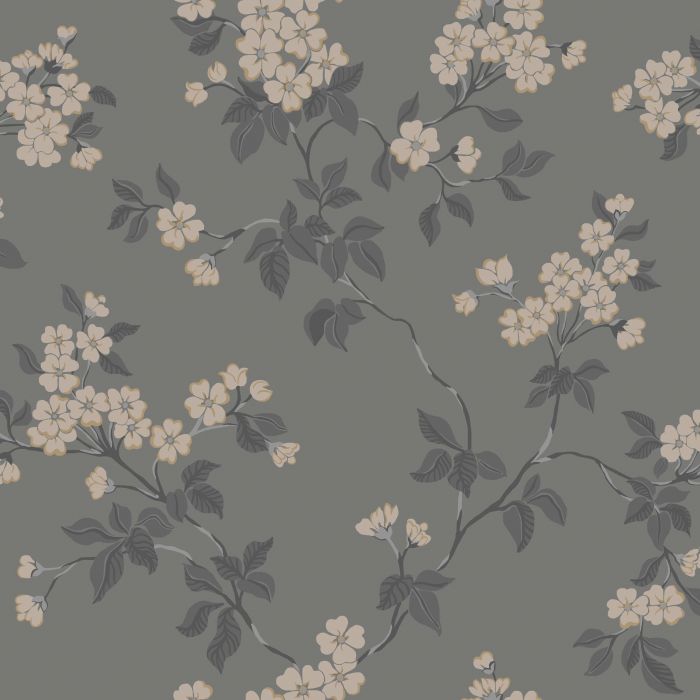 Sample - Karin - Apple Blossom Wallpaper - Grey