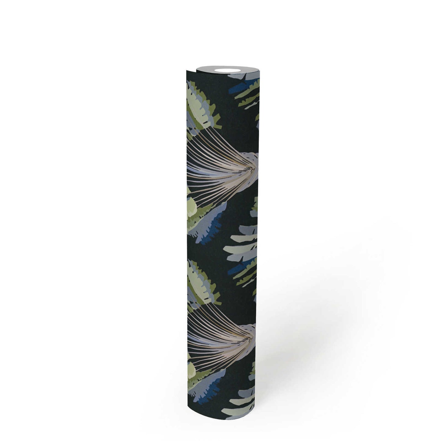 Watercolour Fan Trees Wallpaper - Black/Blue - Discontinuing