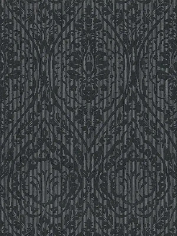 Sample - Textured Damask Textured Wallpaper - Grey/Black