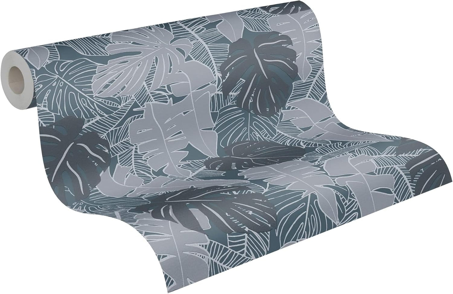 Metallic Monstera Fronds Wallpaper - House of Turnowsky - Blue