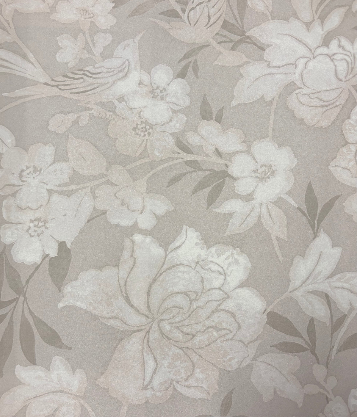 Sample – Blooms and Birds Wallpaper – Ecru Shimmer