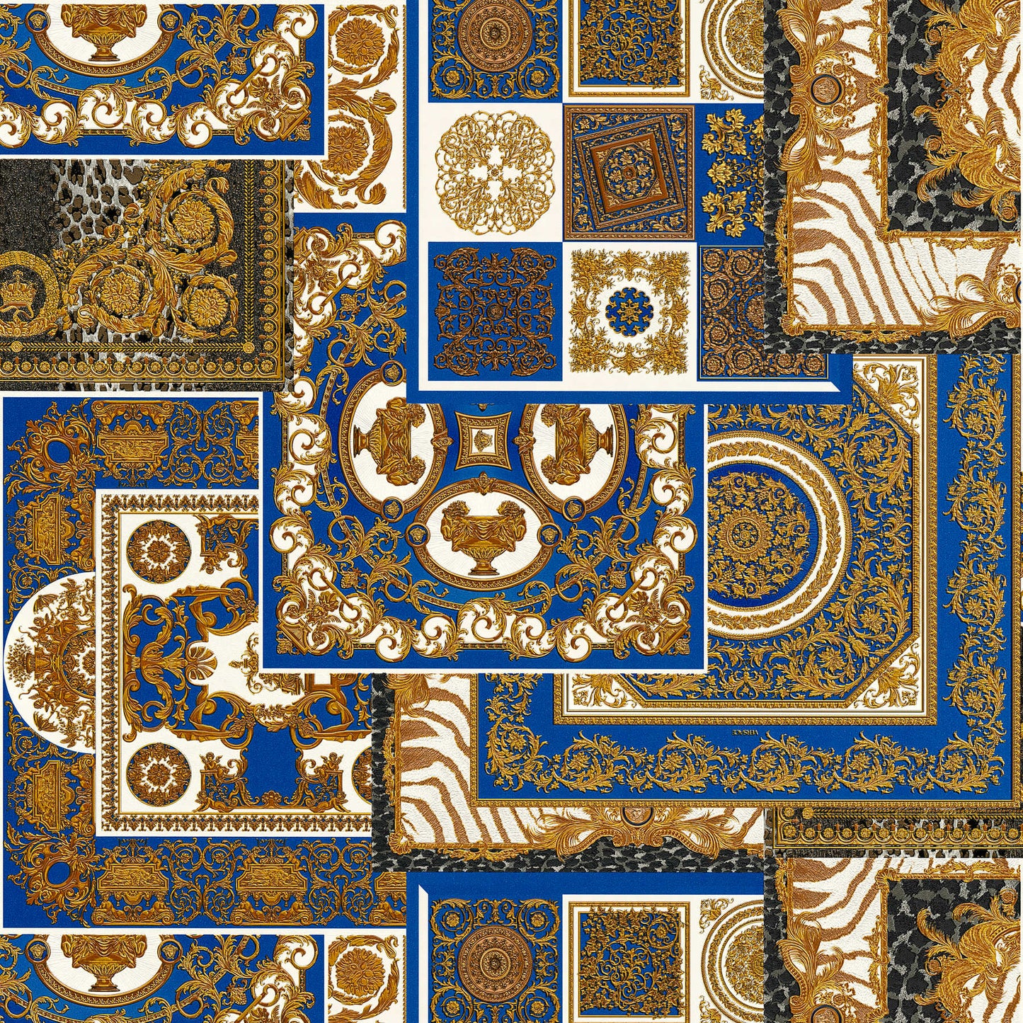 Sample - Versace Tapestry Wallpaper - Gold/Blue/White