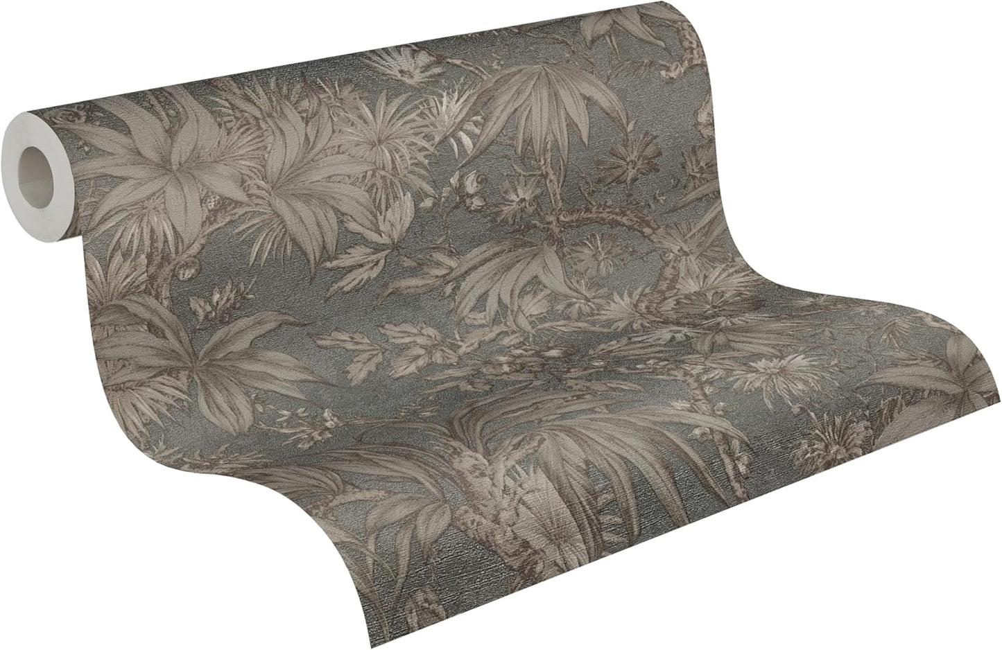 Sepia Memories - Jungle Wallpaper - Grey Metallic