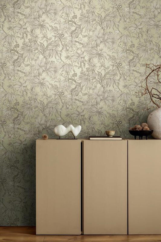 Sepia Memories - Jungle Wallpaper - Green Metallic
