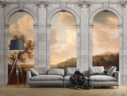Castello Arches - Pink Tinge - Custom Sized Wallpaper Mural (per m2)