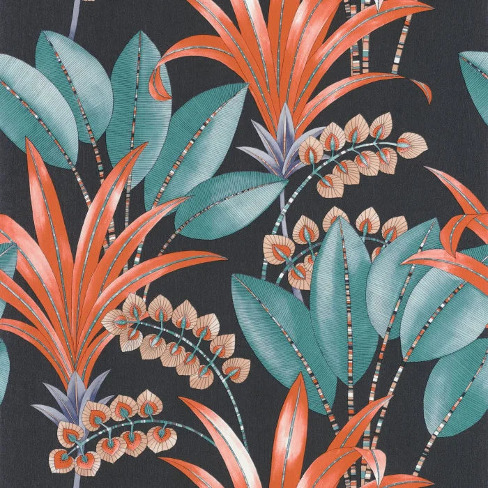 Sample - Palma Wallpaper - Black/Blue/Red