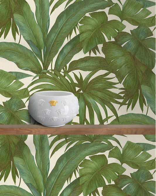 Versace Giungla Palm Leaves Wallpaper - Green/Beige