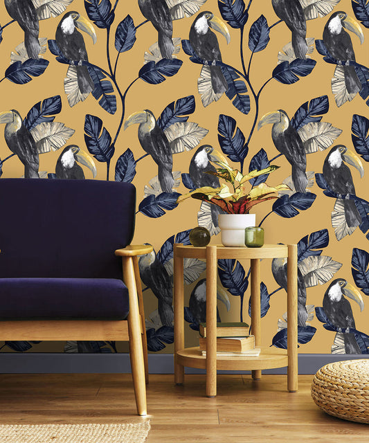 Toucan Tiki Wallpaper - Ochre - Last 41 Rolls