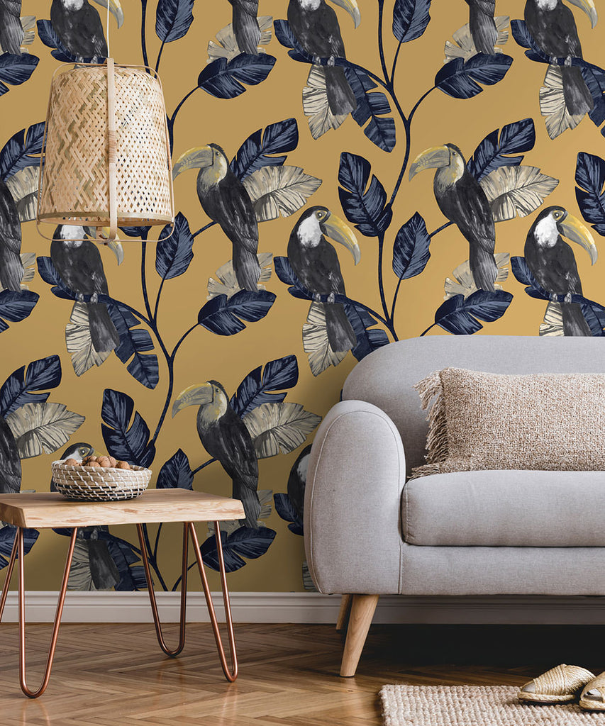 Sample - Toucan Tiki Wallpaper - Ochre