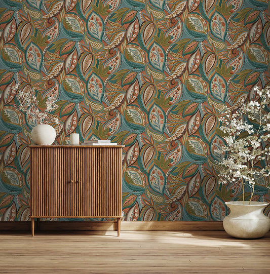 Amaira - Modern Paisley Wallpaper - Orange - Discontinuing