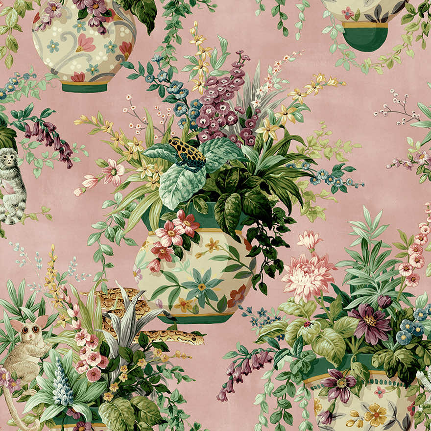 Sample - Rivara - Vase and Wildlife Wallpaper - Pink
