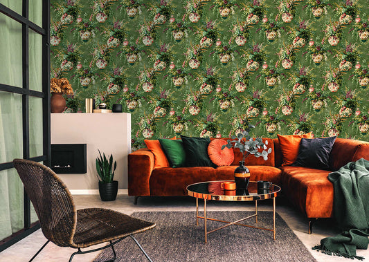 Rivara - Vase and Wildlife Wallpaper - Khaki - Discontinuing