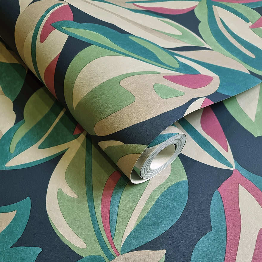 Nicolai Leaf Wallpaper - Navy