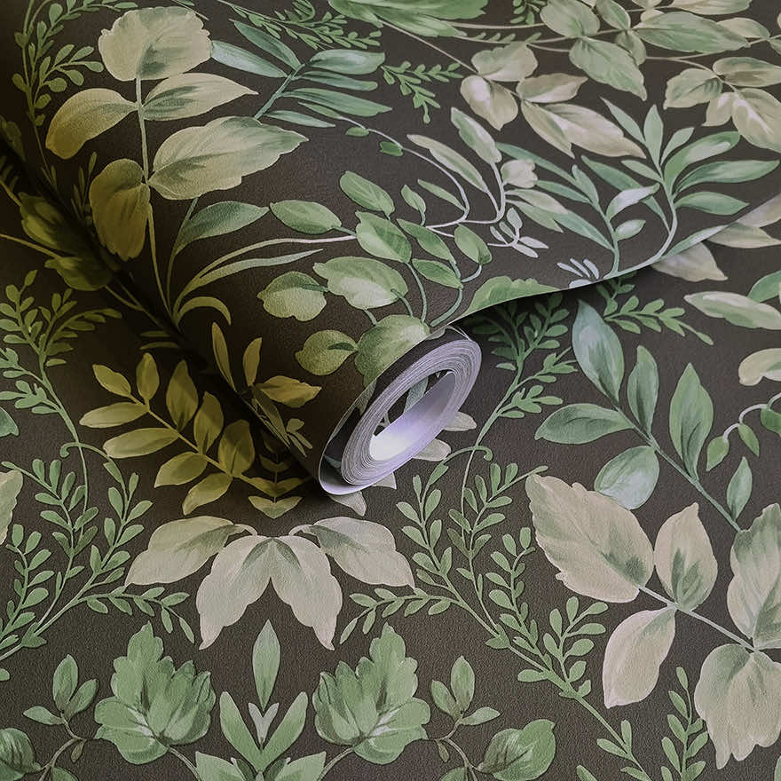 Tavira - Leafy Wonderland Wallpaper - Charcoal/Green