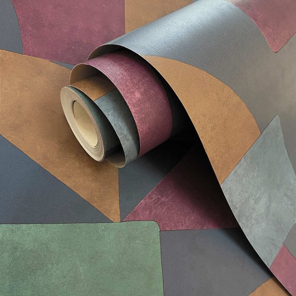 Geo Linnet - Geometric Wallpaper - Navy/Berry
