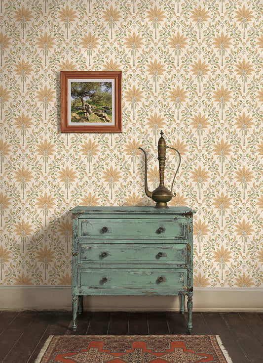 Ariara - Palm Trellis - Wallpaper - Orange