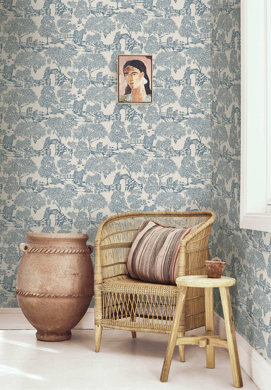Samar - Metalic Forrest Wallpaper - Light Blue