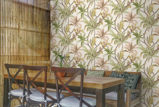 Saranda - Palm Oasis Wallpaper - Sage/Coral