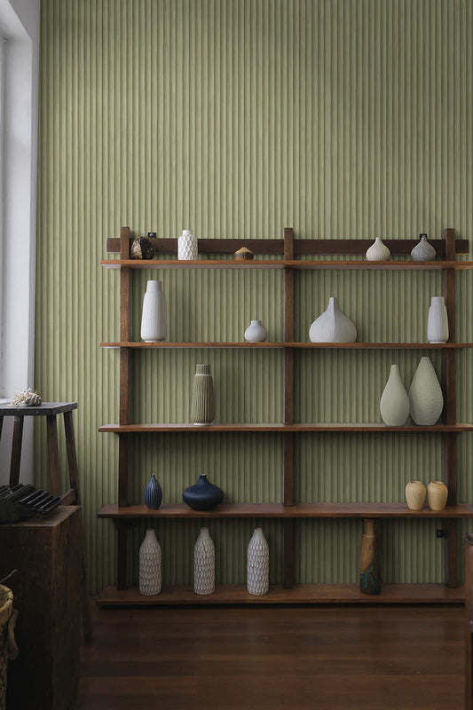 Teak - Wood Panel Wallpaper - Sage