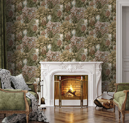 Pinecrest Rust Green Wallpaper