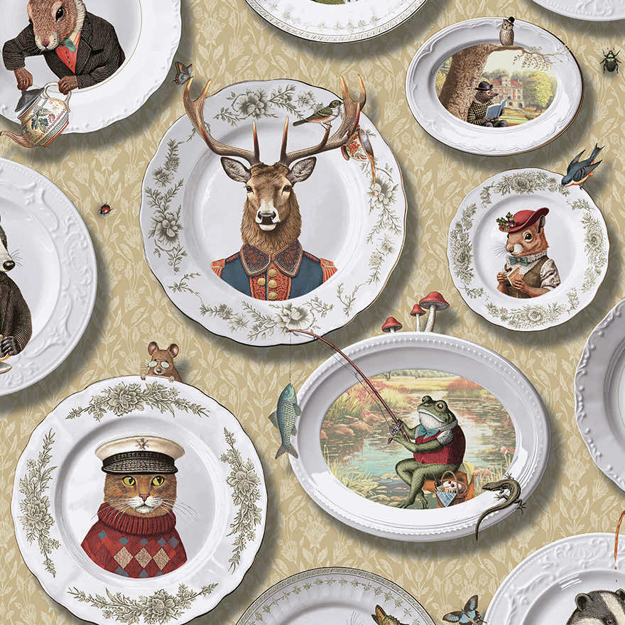 Sample - Tales of the Manor - Fun Animal Wallpaper - Ochre