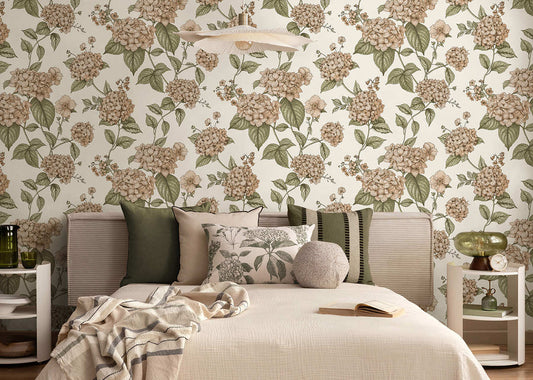 Hortensia - Hydrangea Wallpaper - Coral/Green