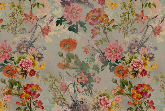 Vintage Flowers - Pink - Custom Sized Wallpaper Mural (per m2)