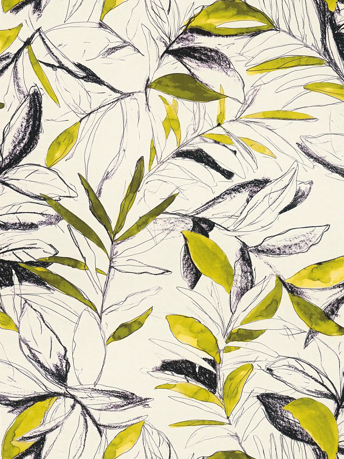 Inkleaf Sketched Leaf wallpaper in lime/black – sample