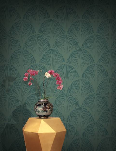 Sample - Orchid Scales Wallpaper - Emerald Green