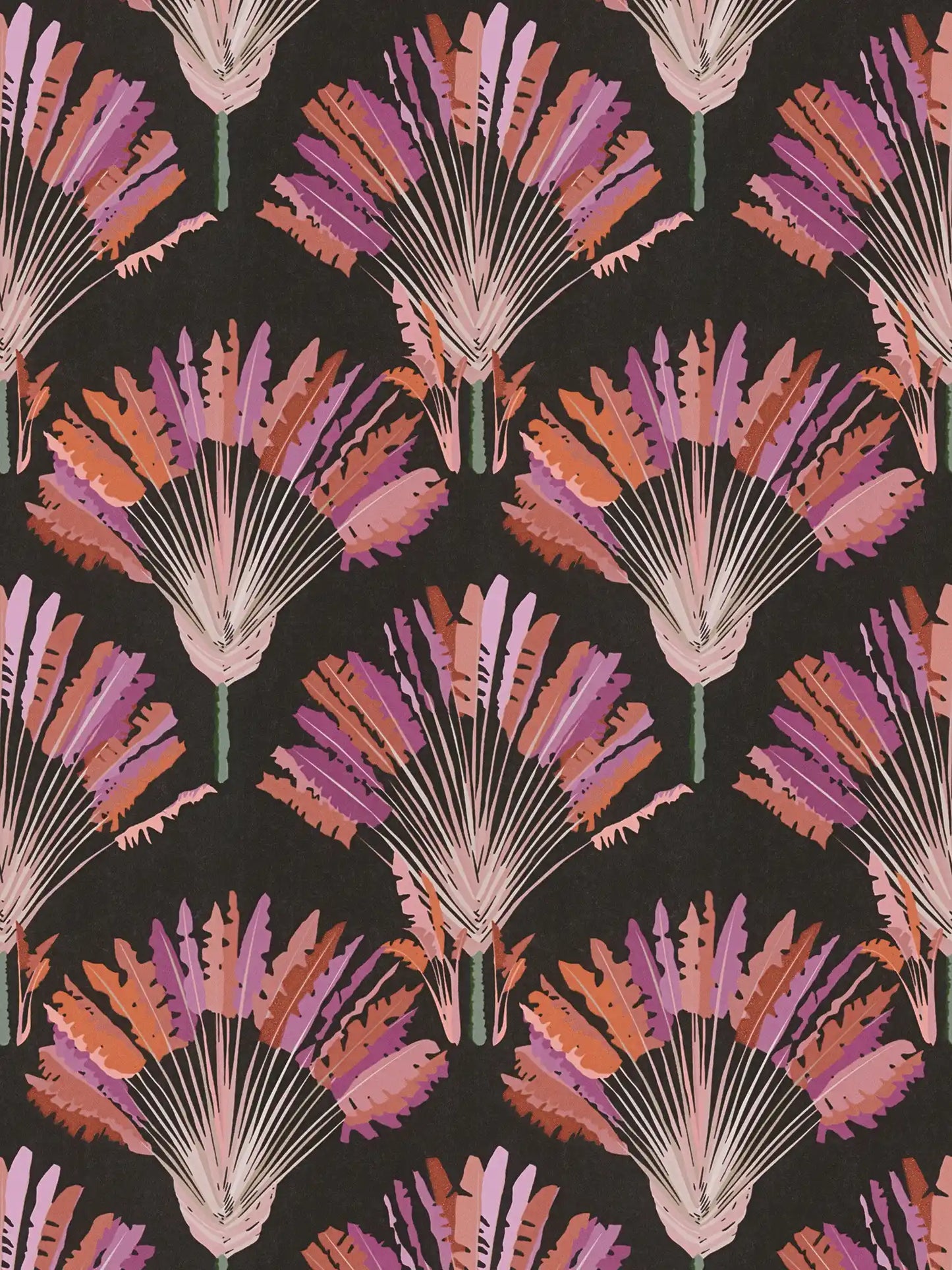 Sample - Watercolour Fan Trees Wallpaper (Jungle Chic Collection) - Black/Pink