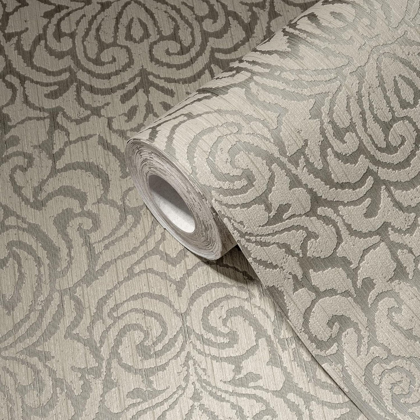 Sample - Ornaments Baroque Textiled Wallpaper - Beige/Brown