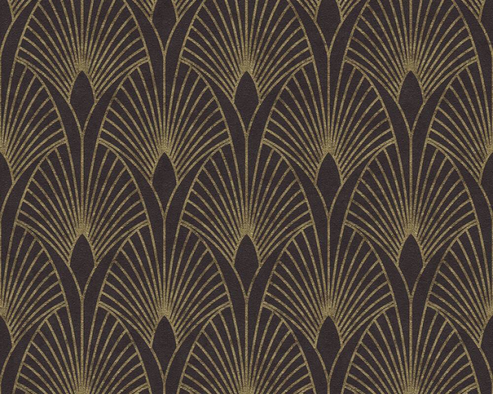 Art Deco Baroque Fans Wallpaper - Black/Gold