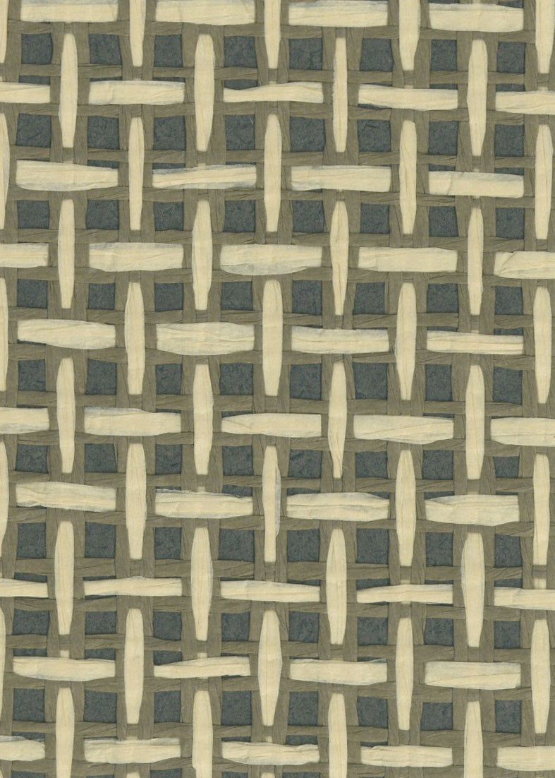 Basket Weave Grass cloth Wallpaper - Beige & Grassgreen
