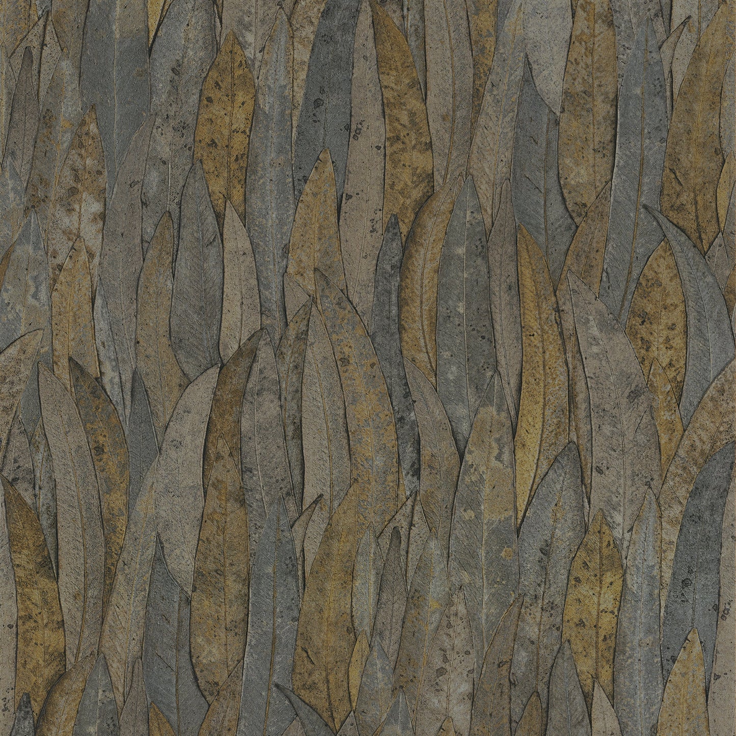 Sample - Neluwa Textured Leaves Wallpaper - Black
