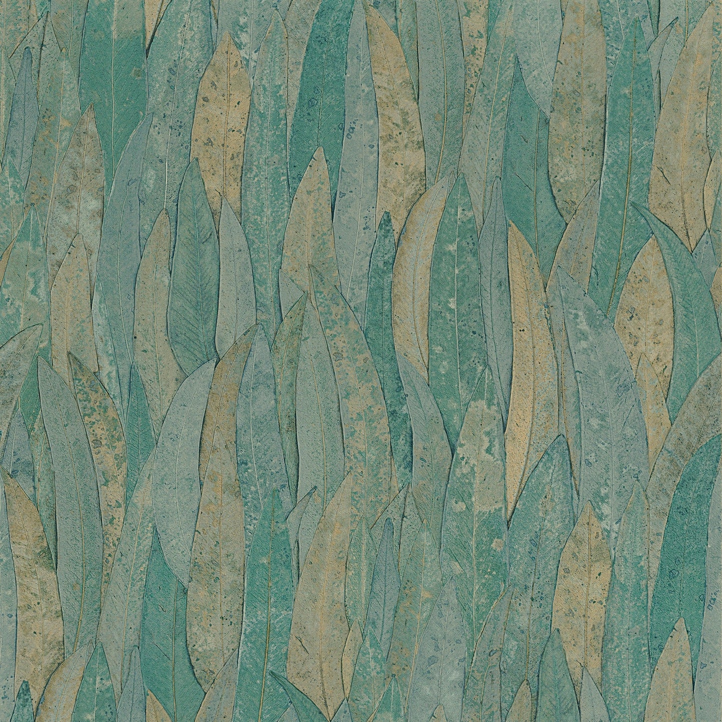 Sample - Neluwa Textured Leaves Wallpaper - Blue Green