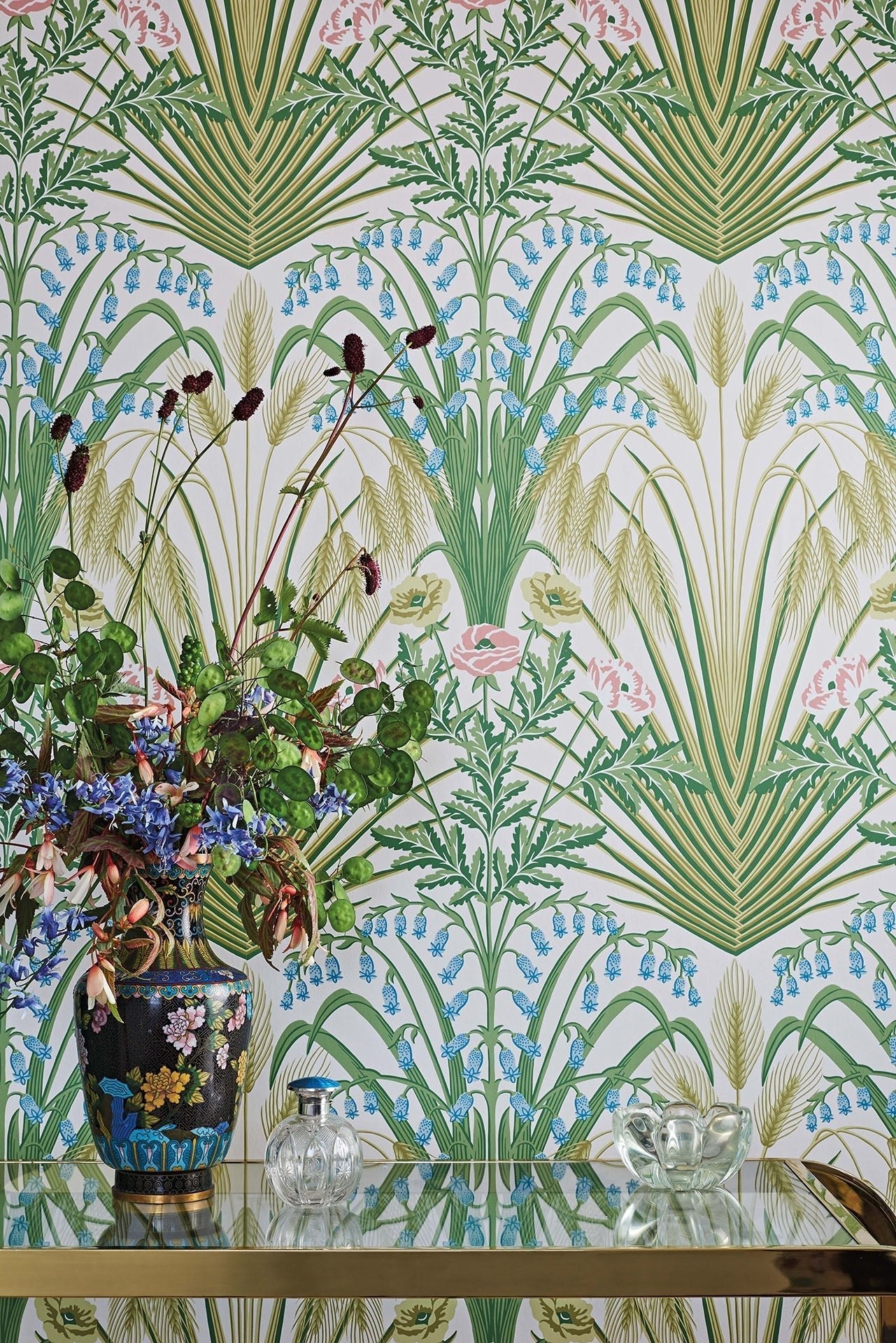 Bluebell Wallpaper - Spring Green/Cerulean Sky