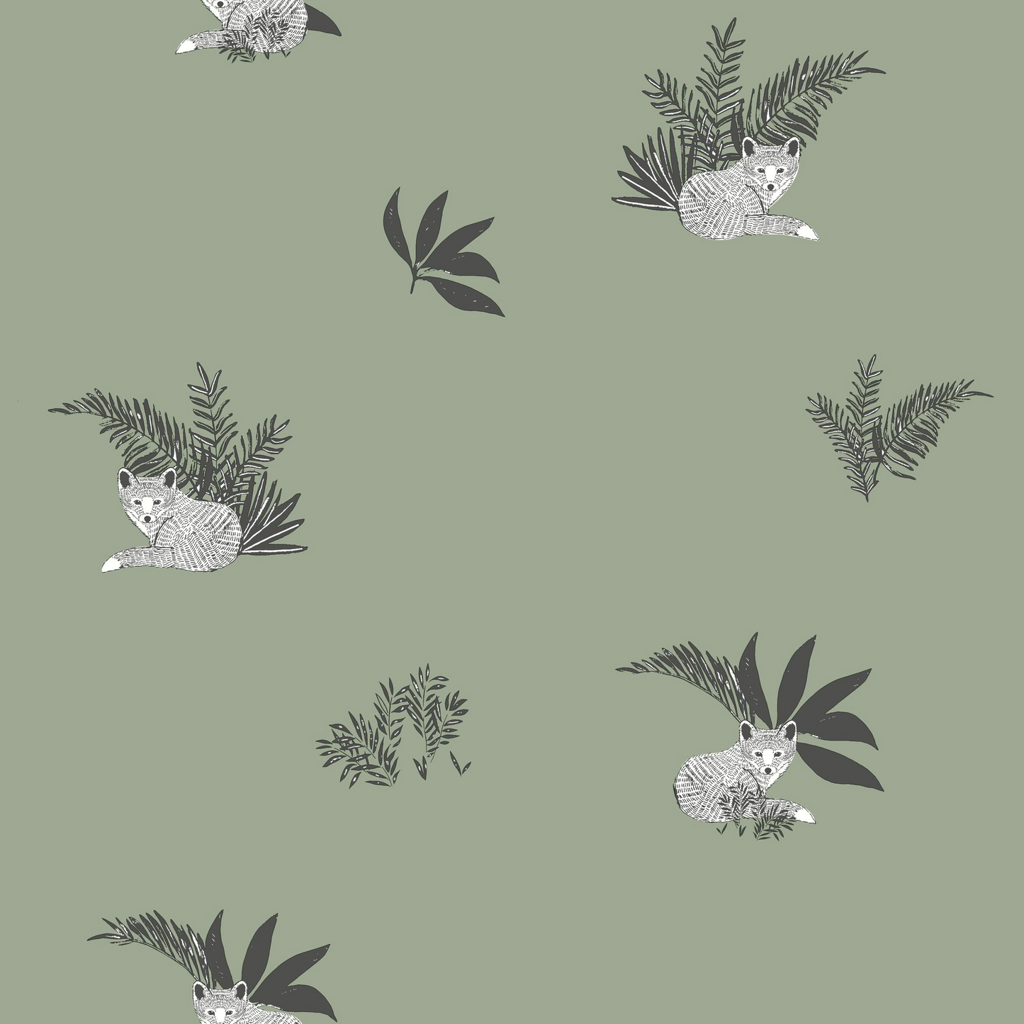Sample - Contempler Fox Wallpaper - Sage