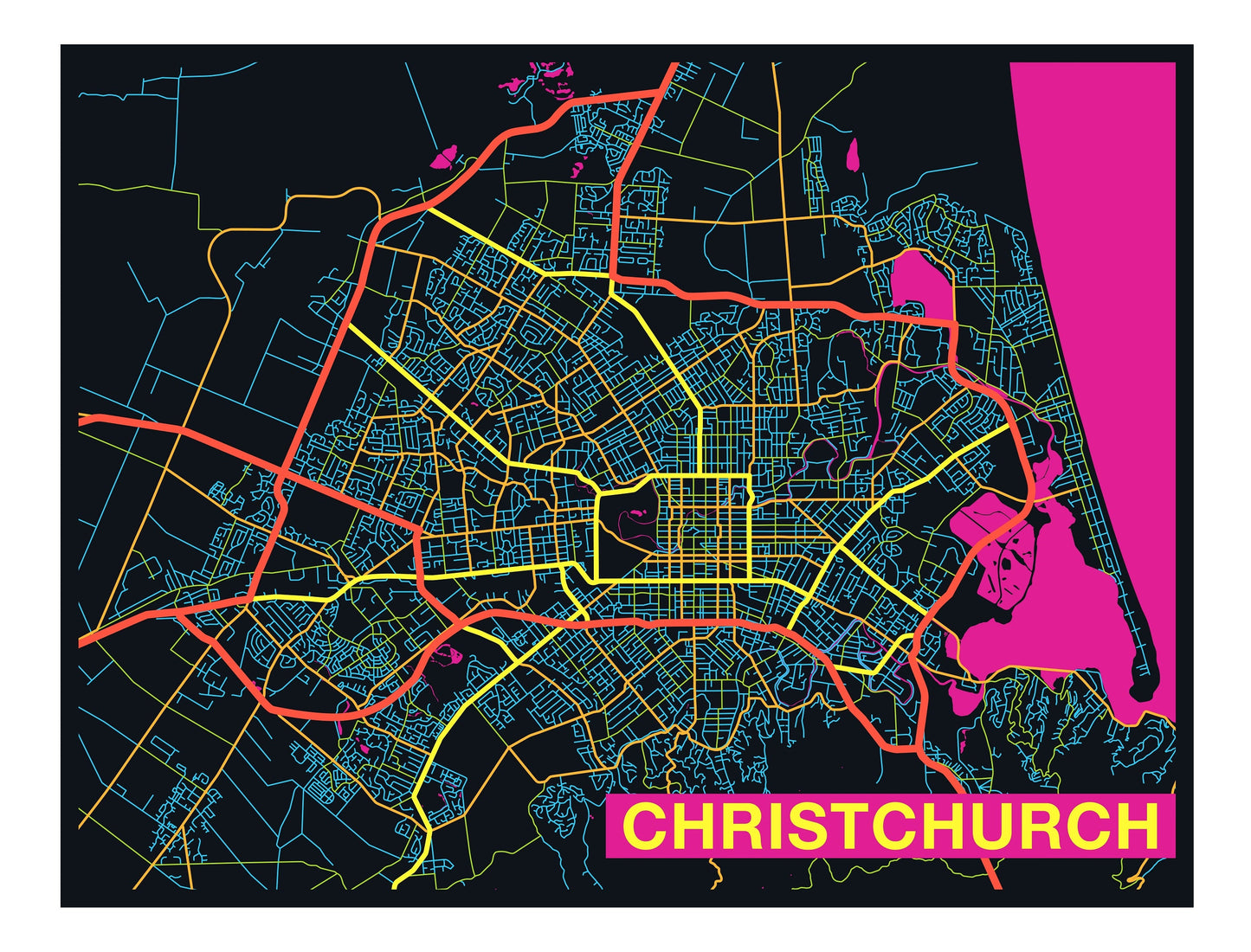 City Map Many Cities - Custom Sized Wallpaper Mural (per m2) - Christchurch Candy