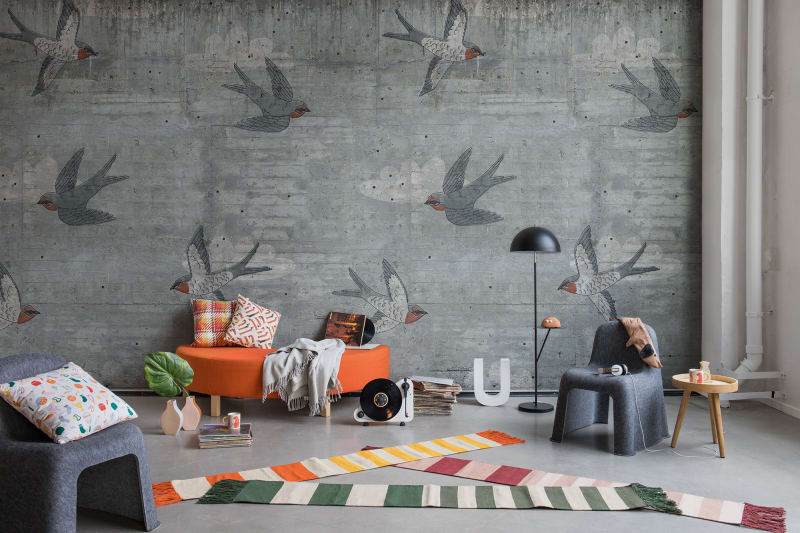 Concrete Swallows - Day - Custom Sized Mural Wallpaper (per m2)