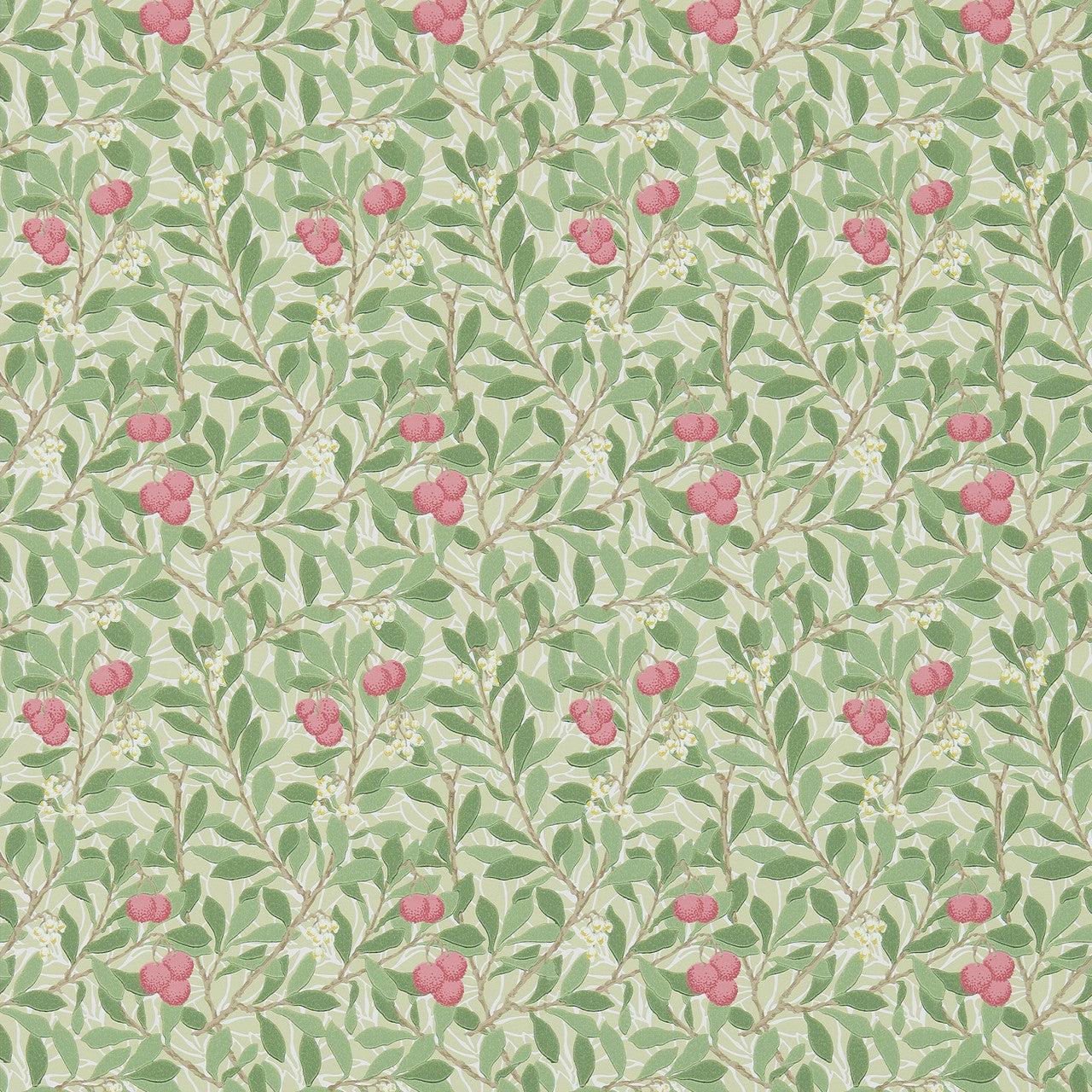 Sample - Arbutus by Morris Wallpaper - Olive/Pink