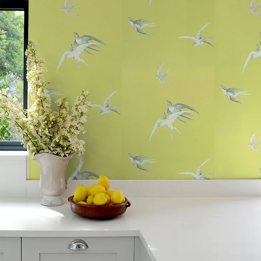 Swallows Wallpaper - Lime