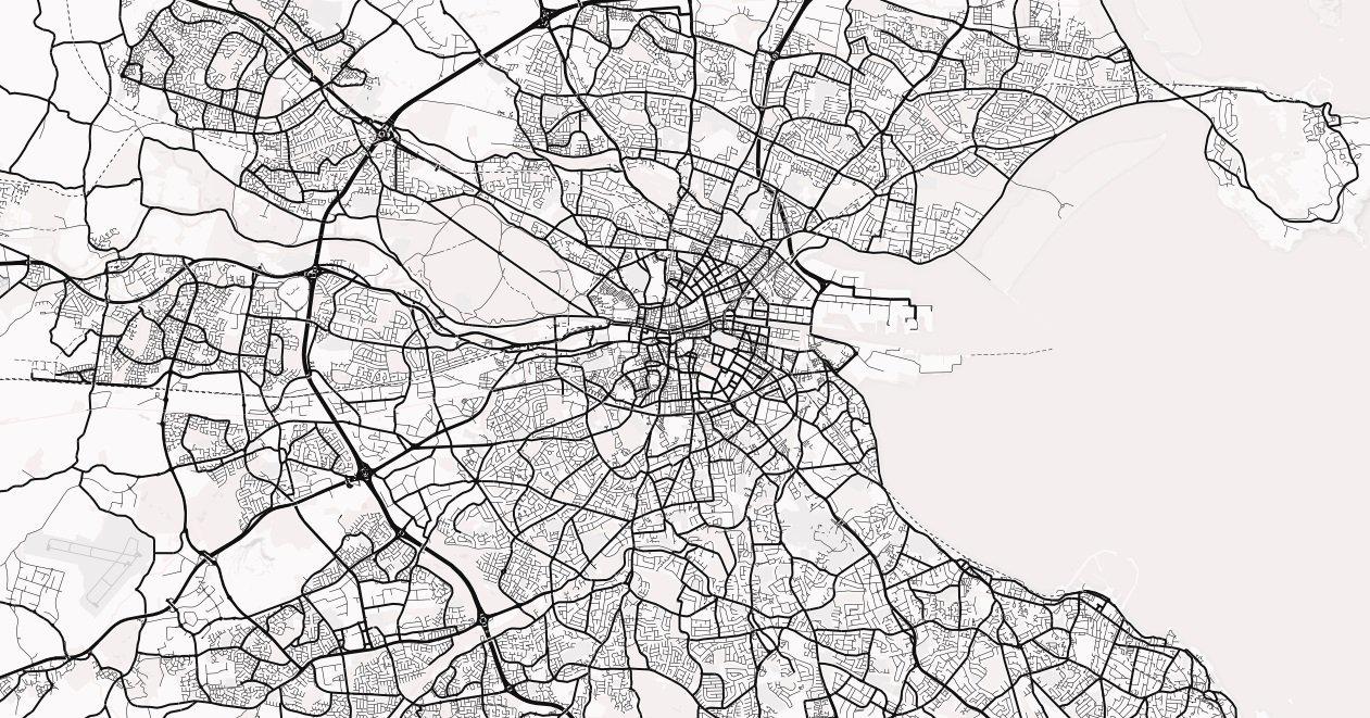 City Map Many Cities - Custom Sized Wallpaper Mural (per m2) - Dublin