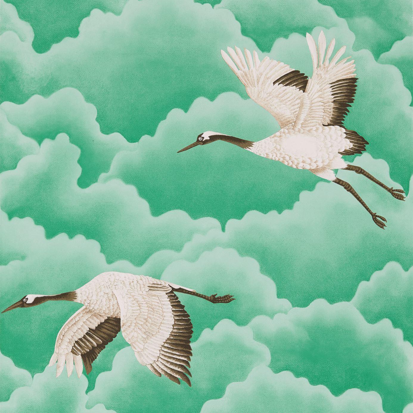Cranes Wallpaper - Emerald